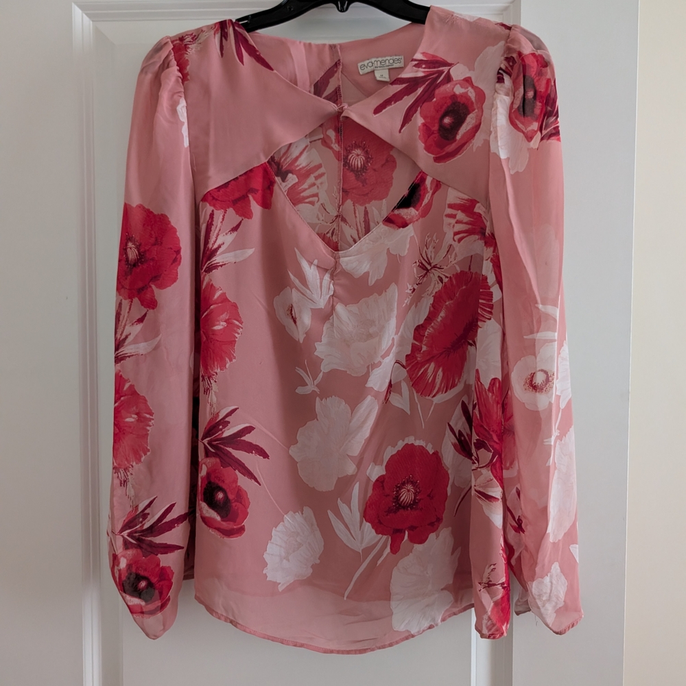 Eva Mendes for New York & Company Red and White Floral Blouse